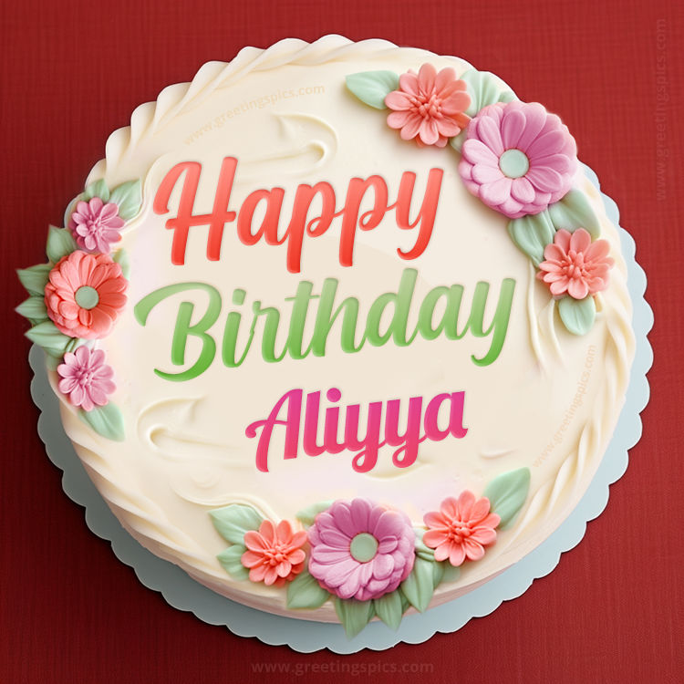 Happy Birthday Aliyya Cake Image With Name (square shape image)