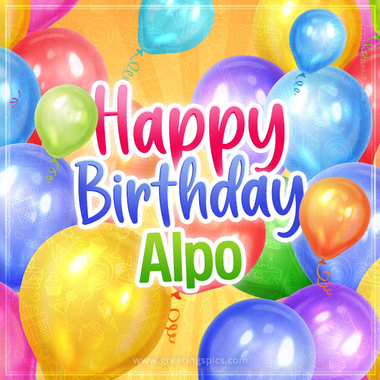 Happy Birthday Alpo Image with colorful balloons (square shape image)