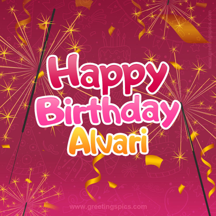 Happy Birthday Alvari Image with sparklers (square shape image)