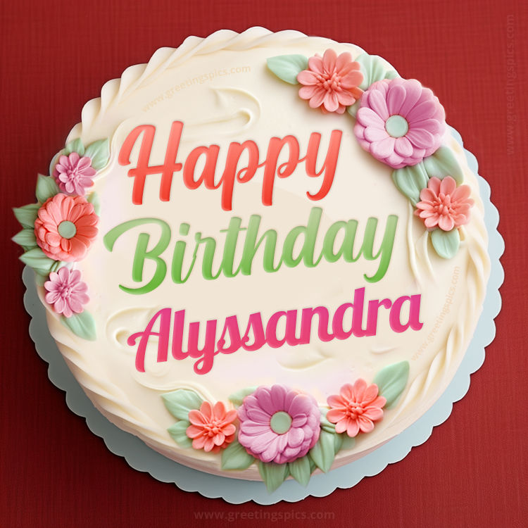 Happy Birthday Alyssandra Cake Image With Name (square shape image)