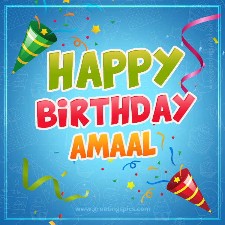 Happy Birthday Amaal picture with confetti and party poppers (square shape image)