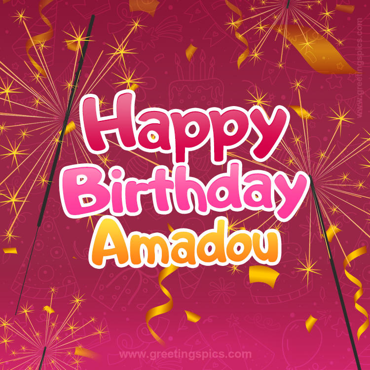 Happy Birthday Amadou Image with sparklers (square shape image)