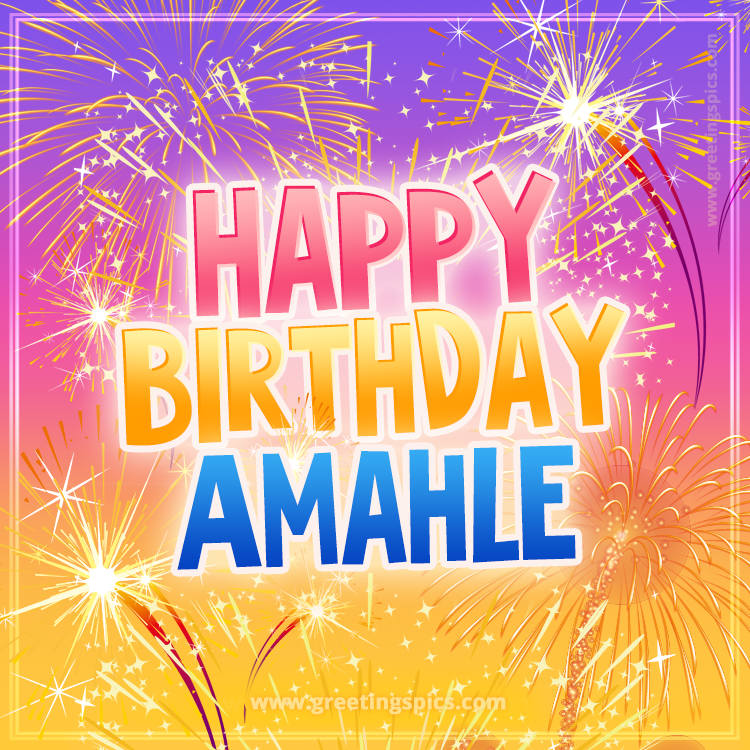 Happy Birthday Amahle Picture with fireworks (square shape image)