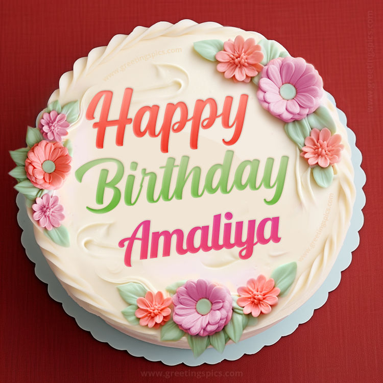 Happy Birthday Amaliya Cake Image With Name (square shape image)
