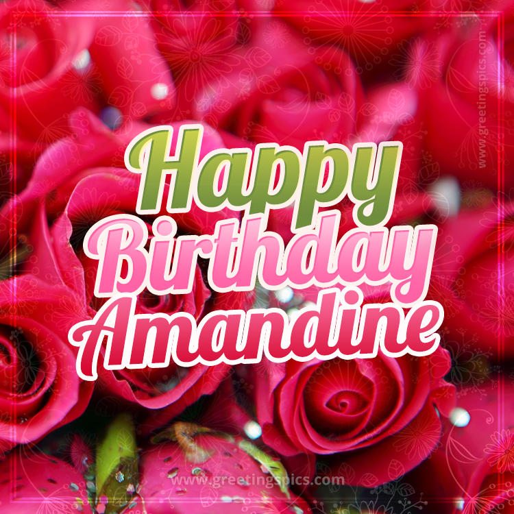 Happy Birthday Amandine beautiful Image with red roses (square shape image)