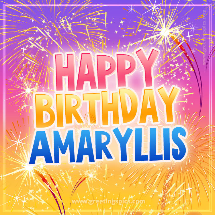 Happy Birthday Amaryllis Picture with fireworks (square shape image)