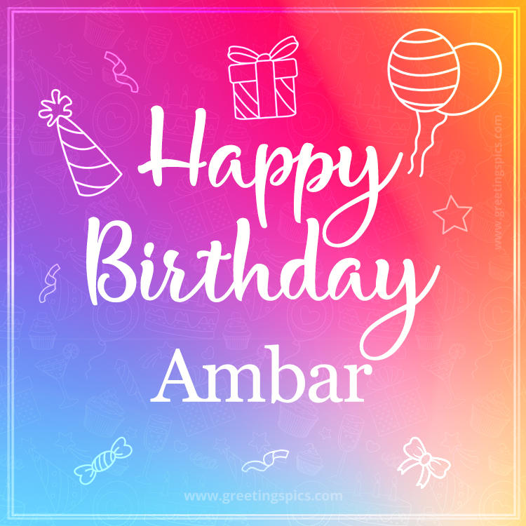 Colorful Happy Birthday Card For Ambar (square shape image)