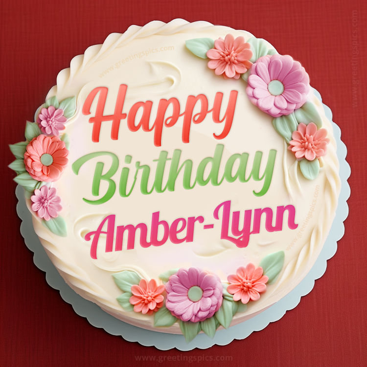 Happy Birthday Amber-Lynn Cake Image With Name (square shape image)