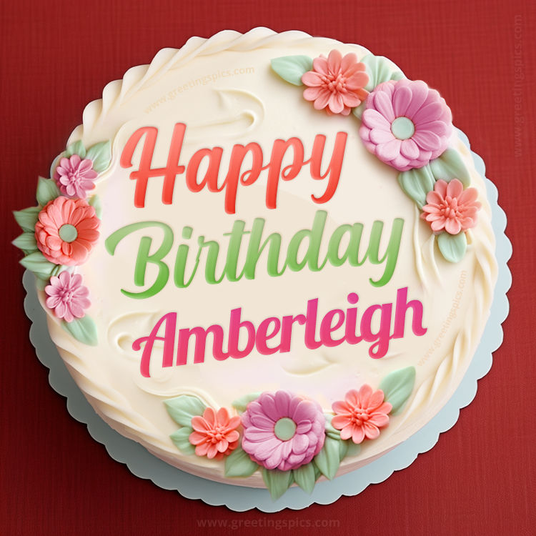 Happy Birthday Amberleigh Cake Image With Name (square shape image)