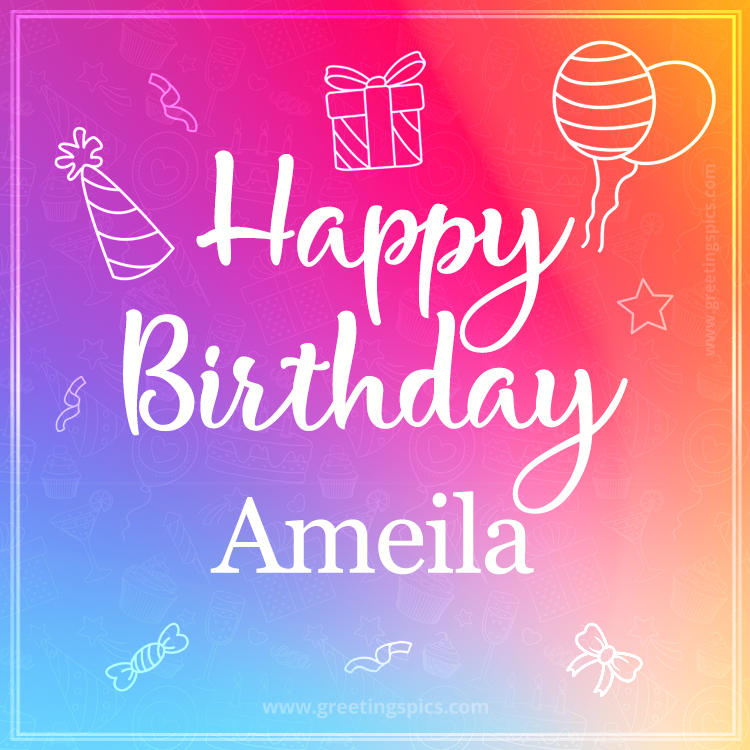 Colorful Happy Birthday Card For Ameila (square shape image)