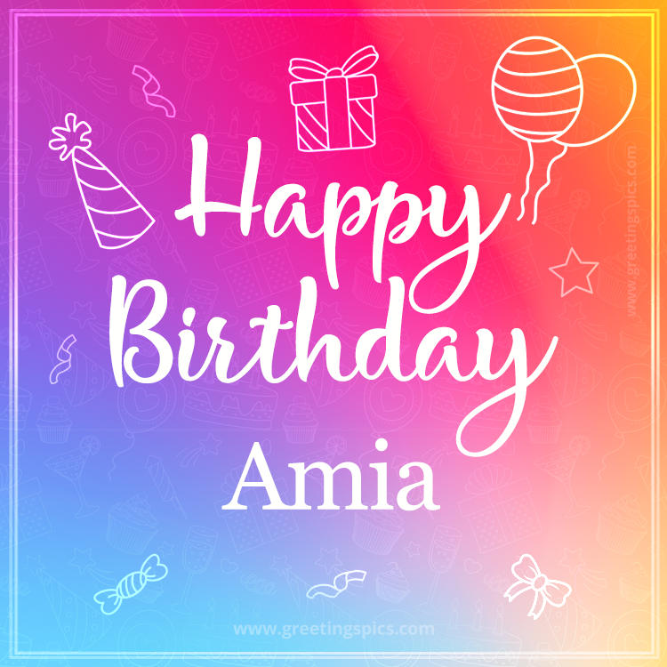 Colorful Happy Birthday Card For Amia (square shape image)