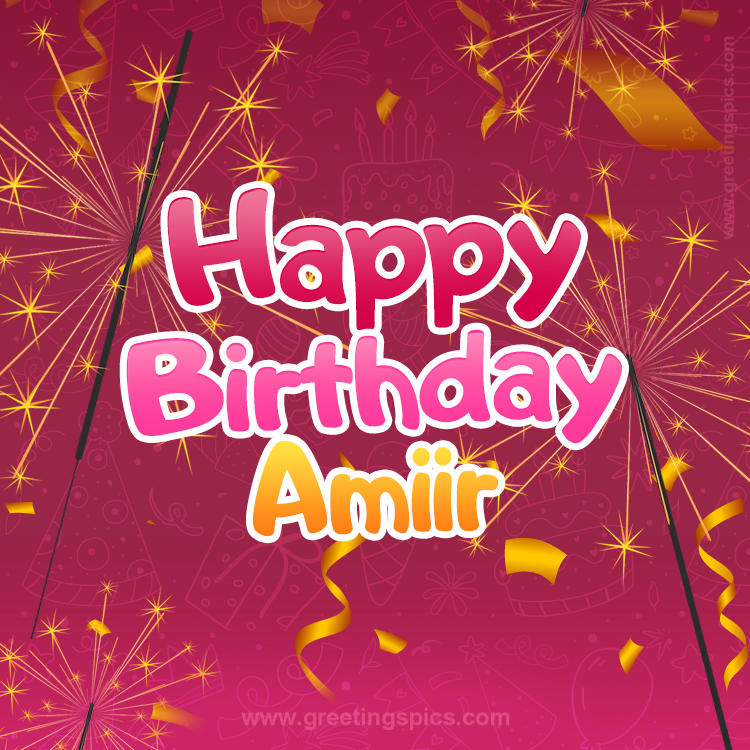 Happy Birthday Amiir Image with sparklers (square shape image)