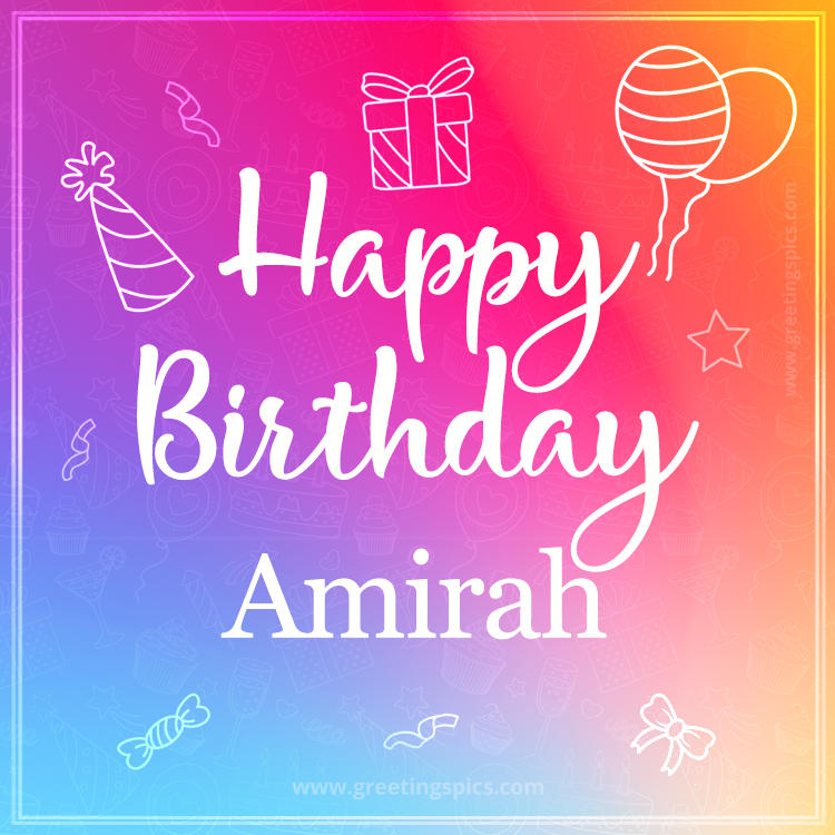 Colorful Happy Birthday Card For Amirah (square shape image)