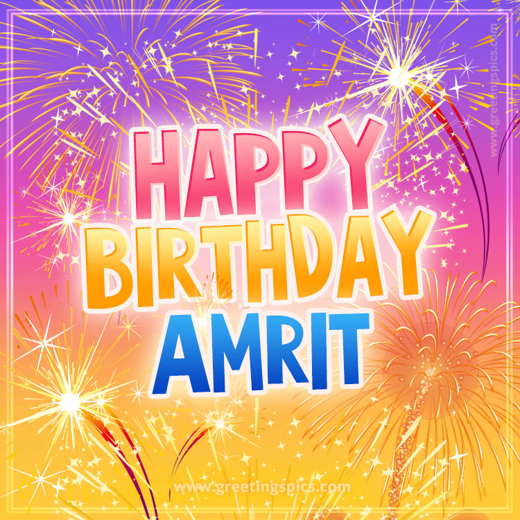 Happy Birthday Amrit Picture with fireworks (square shape image)