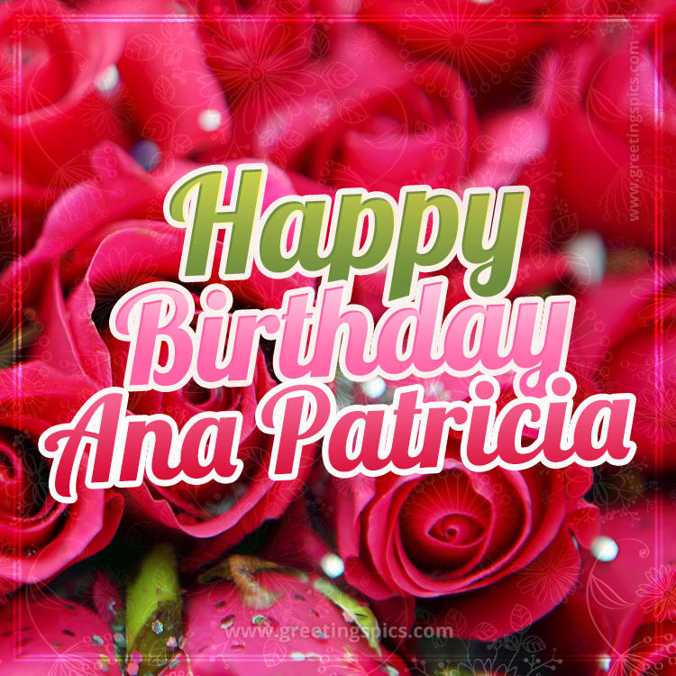 Happy Birthday Ana Patricia beautiful Image with red roses (square shape image)