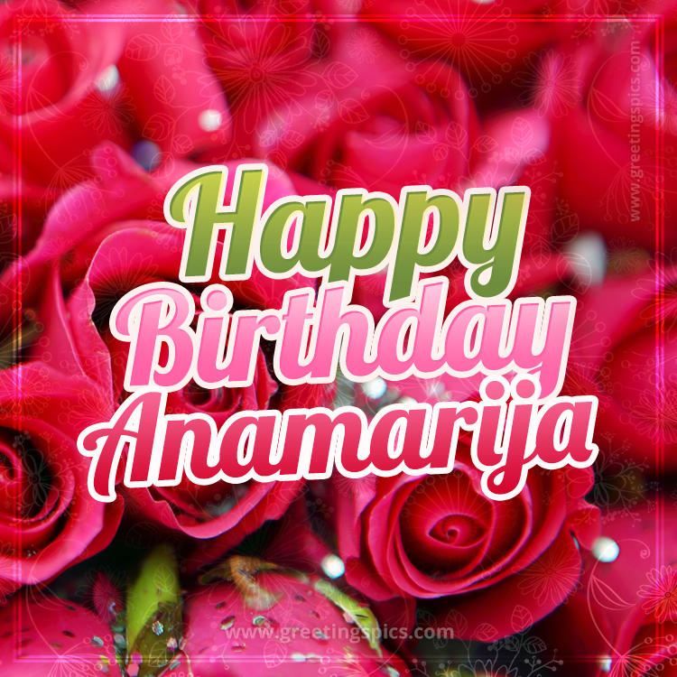 Happy Birthday Anamarija beautiful Image with red roses (square shape image)