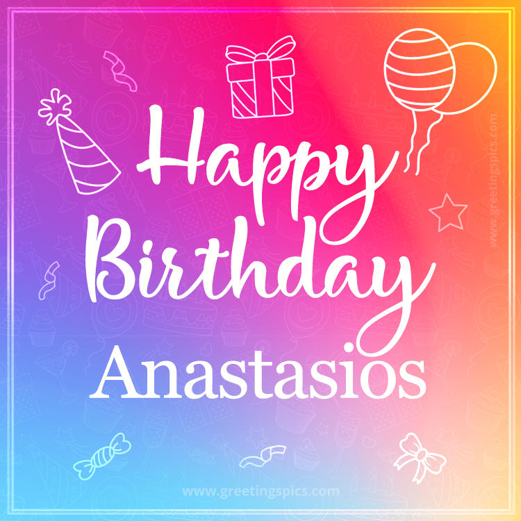 Colorful Happy Birthday Card For Anastasios (square shape image)