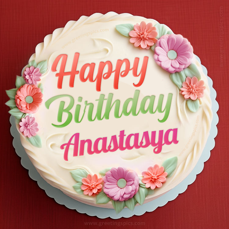 Happy Birthday Anastasya Cake Image With Name (square shape image)
