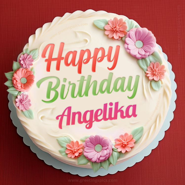 Happy Birthday Angelika Cake Image With Name (square shape image)