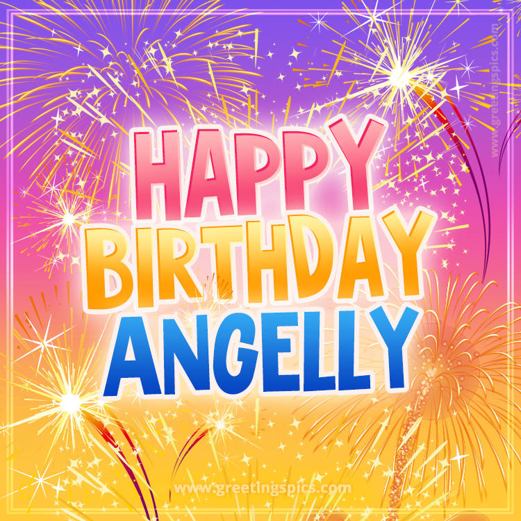 Happy Birthday Angelly Picture with fireworks (square shape image)