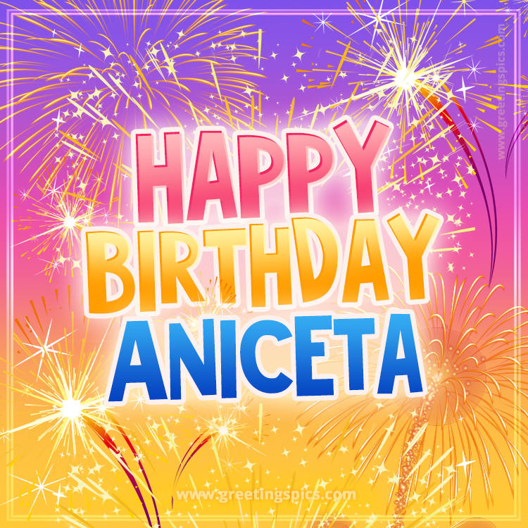Happy Birthday Aniceta Picture with fireworks (square shape image)