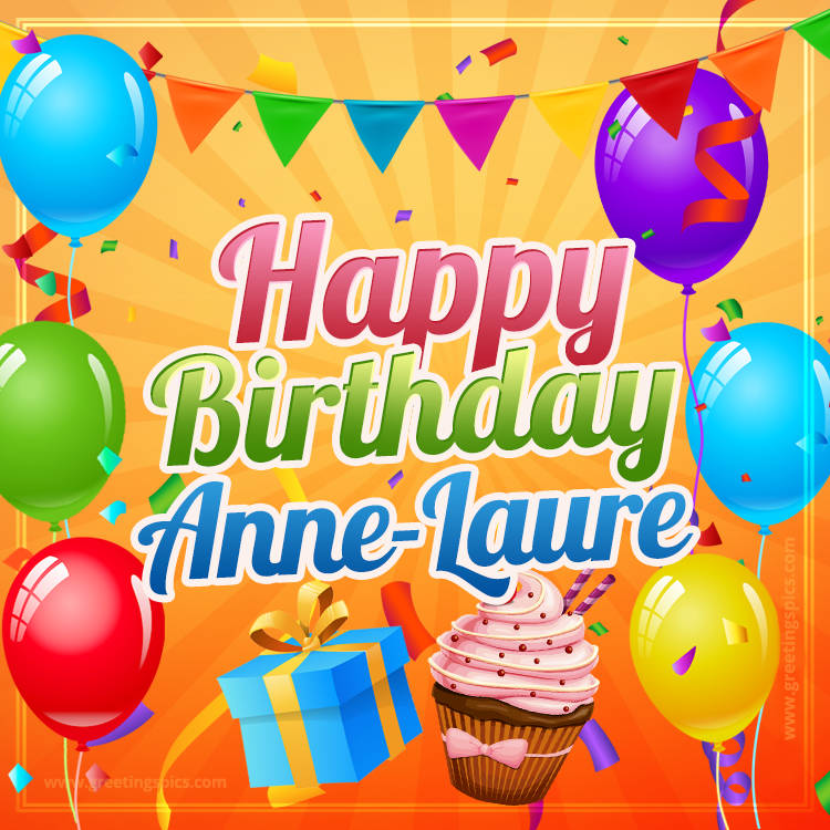 Happy Birthday Anne-Laure eCard with gift box and cupcake (square shape image)
