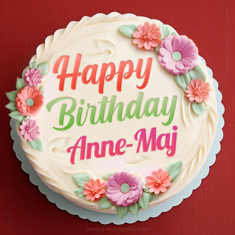 Happy Birthday Anne-Maj Cake Image With Name (square shape image)