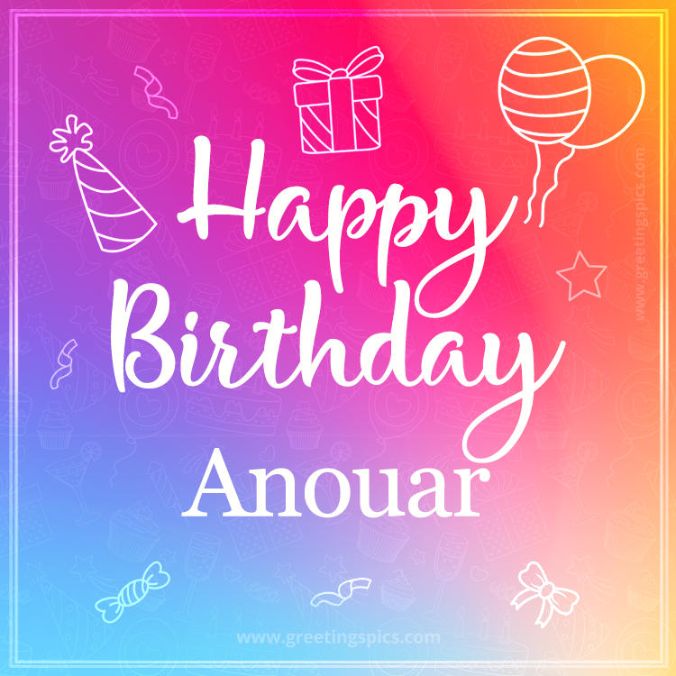 Colorful Happy Birthday Card For Anouar (square shape image)