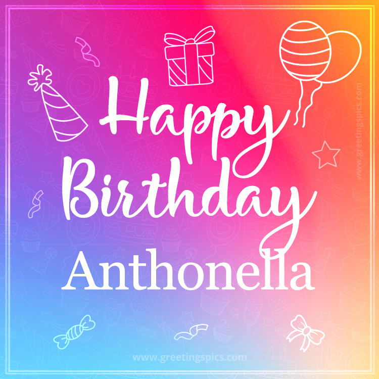 Colorful Happy Birthday Card For Anthonella (square shape image)