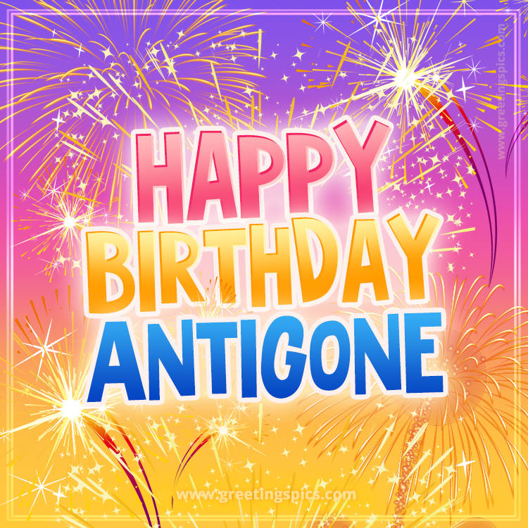 Happy Birthday Antigone Picture with fireworks (square shape image)