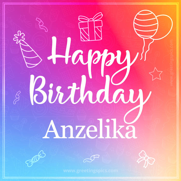 Colorful Happy Birthday Card For Anzelika (square shape image)