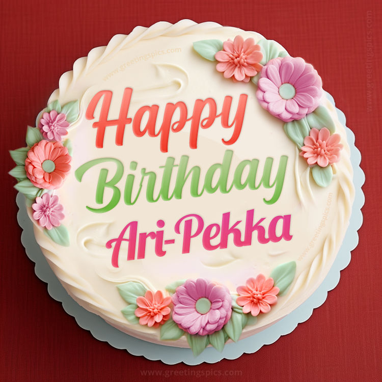 Happy Birthday Ari-Pekka Cake Image With Name (square shape image)