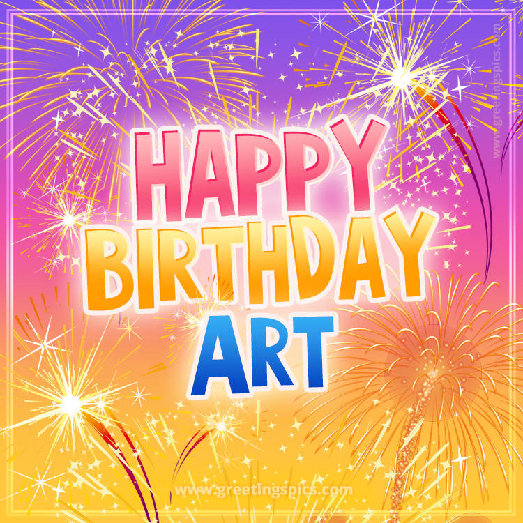 Happy Birthday Art Picture with fireworks (square shape image)