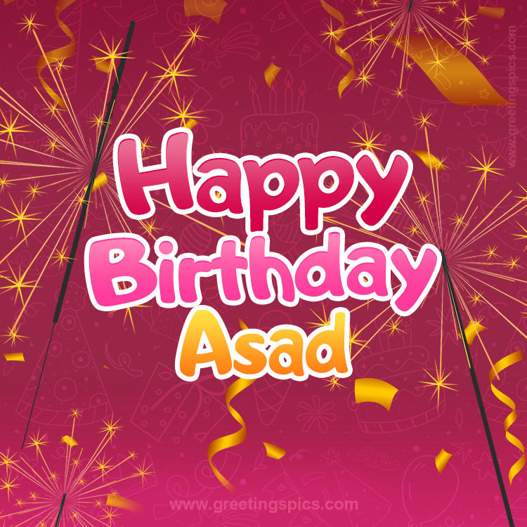 Happy Birthday Asad Image with sparklers (square shape image)