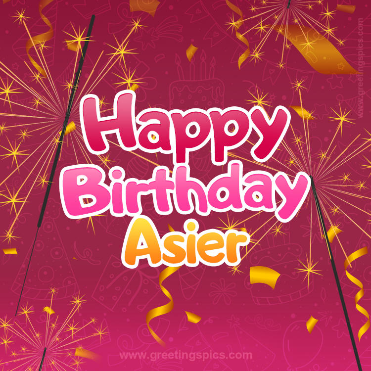 Happy Birthday Asier Image with sparklers (square shape image)