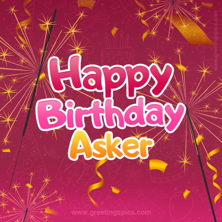 Happy Birthday Asker Image with sparklers (square shape image)