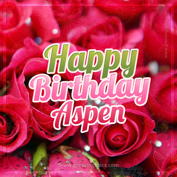 Happy Birthday Aspen beautiful Image with red roses (square shape image)