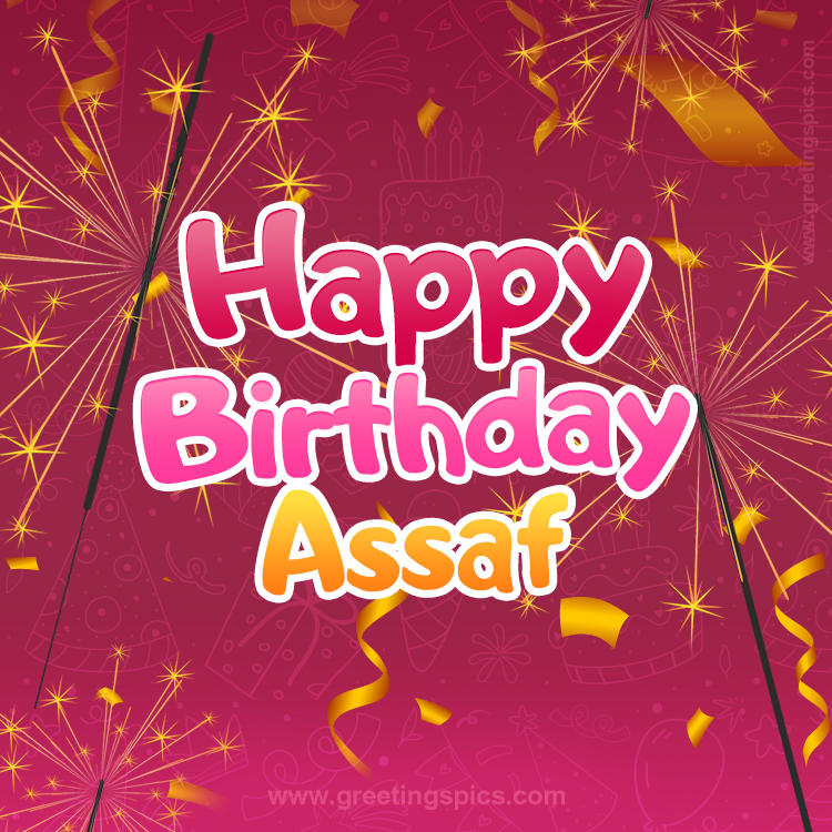 Happy Birthday Assaf Image with sparklers (square shape image)