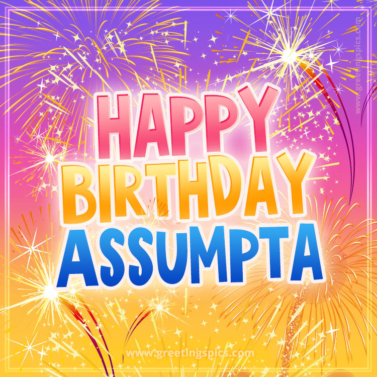 Happy Birthday Assumpta Picture with fireworks (square shape image)