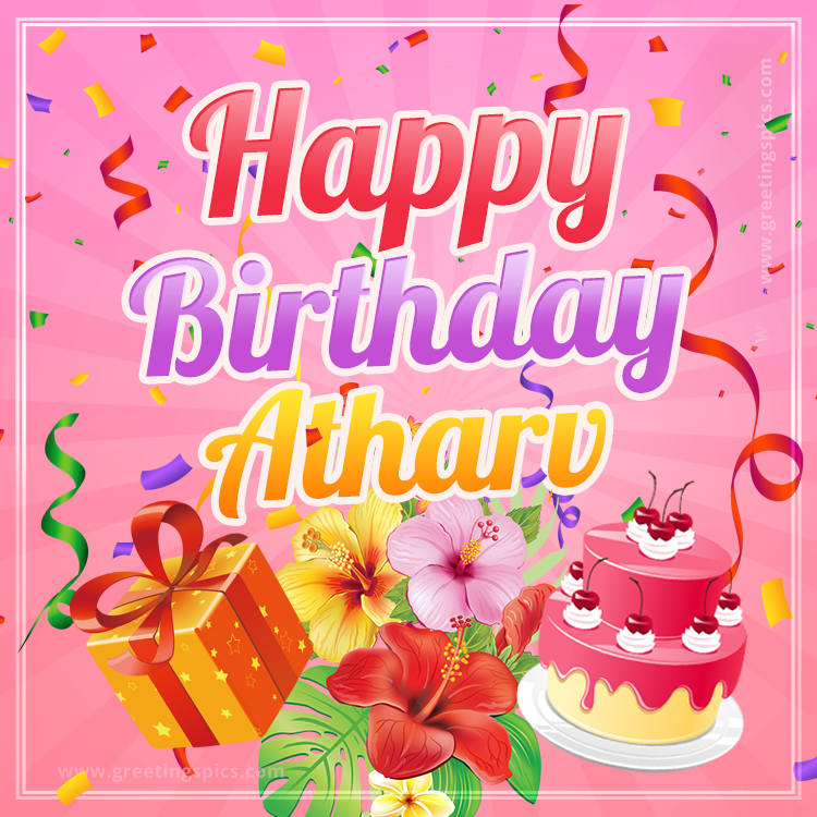 Beautiful Birthday Card for Atharv with pink background (square shape image)