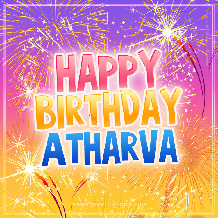 Happy Birthday Atharva Picture with fireworks (square shape image)