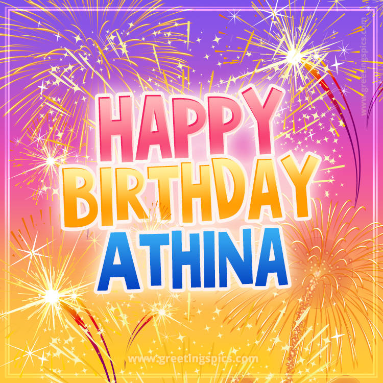 Happy Birthday Athina Picture with fireworks (square shape image)