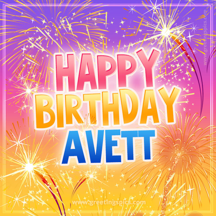 Happy Birthday Avett Picture with fireworks (square shape image)