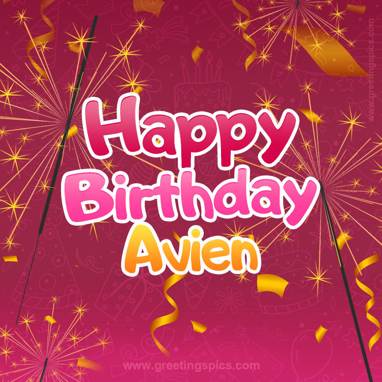 Happy Birthday Avien Image with sparklers (square shape image)