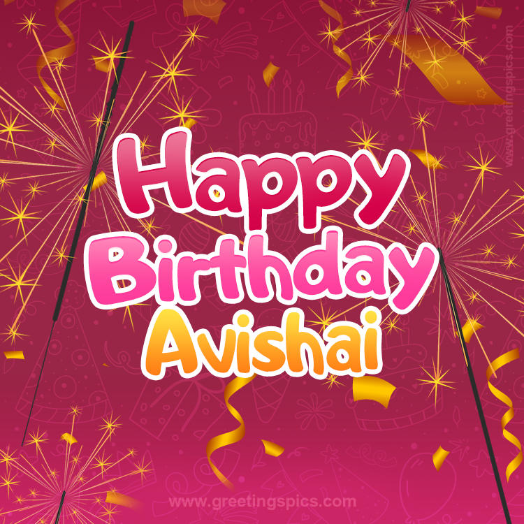 Happy Birthday Avishai Image with sparklers (square shape image)