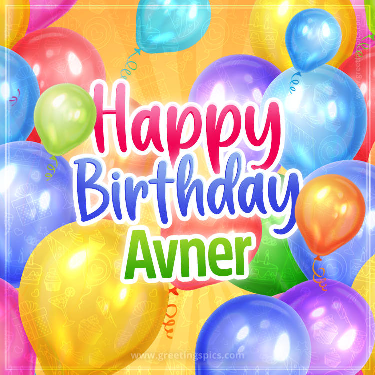 Happy Birthday Avner Image with colorful balloons (square shape image)