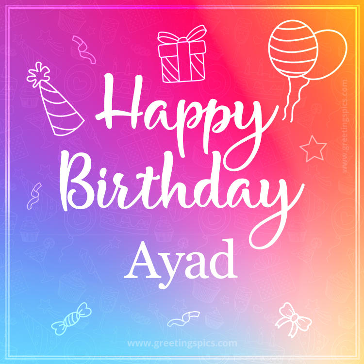 Colorful Happy Birthday Card For Ayad (square shape image)