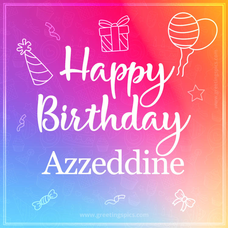 Colorful Happy Birthday Card For Azzeddine (square shape image)