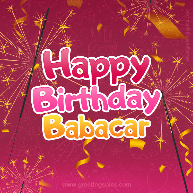 Happy Birthday Babacar Image with sparklers (square shape image)