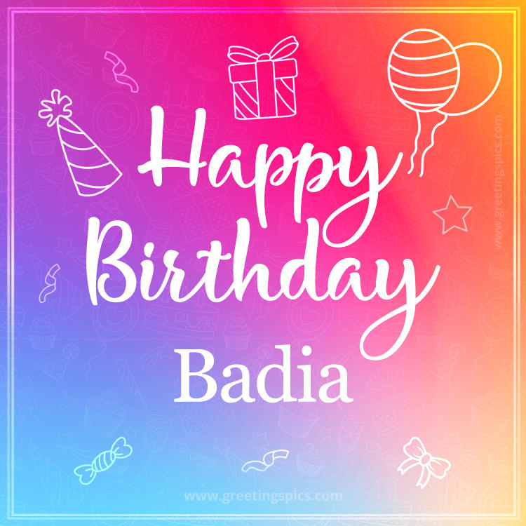 Colorful Happy Birthday Card For Badia (square shape image)